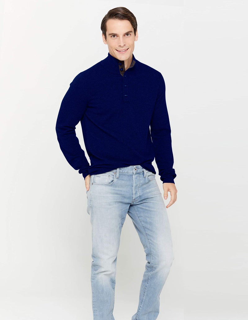 State Cashmere Button Up Mock Neck Sweater - Long Sleeve Pullover for Men Made with 100% Pure Cashmere Sourced from Inner Mongolia Goats - Soft, Lightweight & Versatile - (Navy, Large) - Image 5